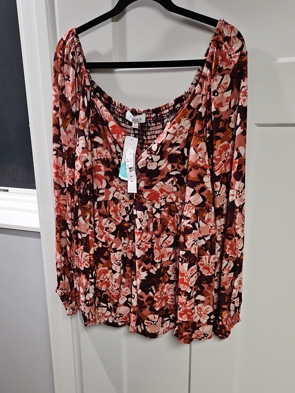 Gilli Floral Peasant Blouse - Pink & Brown